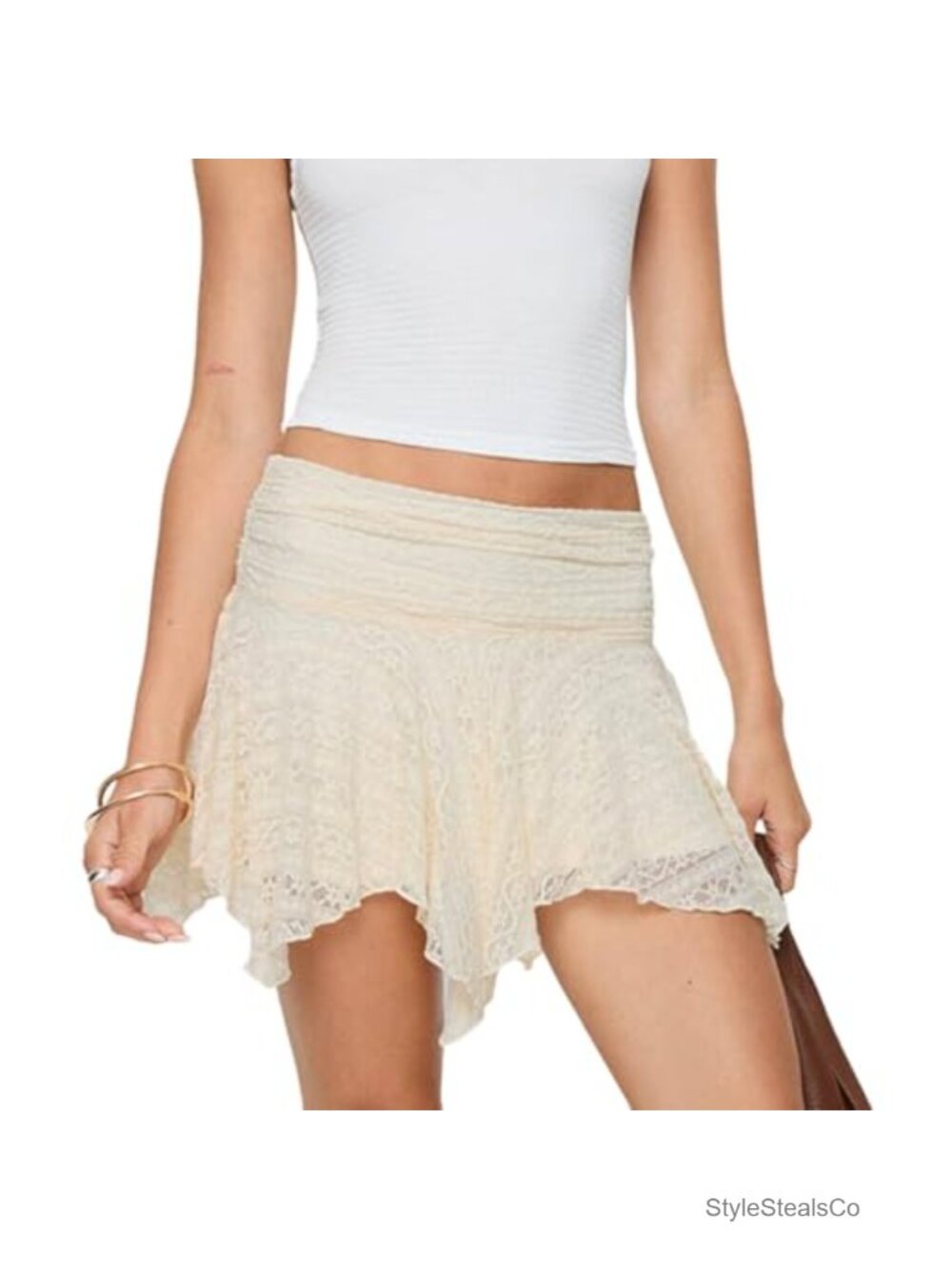 Women Y2K Lace Mini Skirt Ruffle Pleated Layered High Waist Micro Skirt